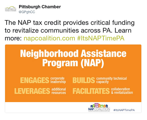 Neighborhood Assistance Program (NAP) Tweet Screenshot from the Greater Pittsburgh Chamber