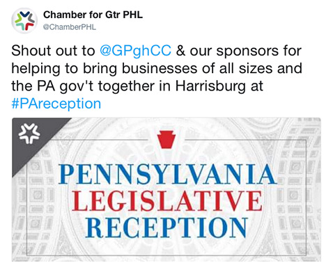 Chamber for Greater Philadelphia Tweet Screenshot